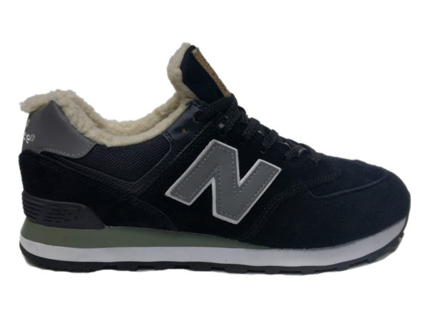 New Balance 574 на меху черные с серым (35-46)