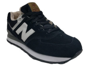 Зимние New Balance 574 черные с белым - фото спереди