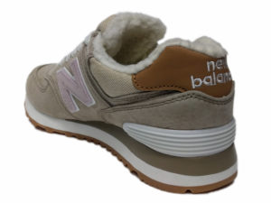 Зимние New Balance 574 бежевые с розовым - фото сзади