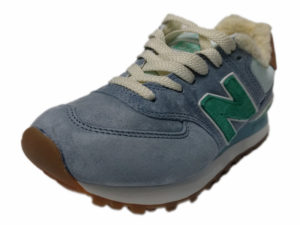 Зимние New Balance 574 Suede серо-голубые с зеленым