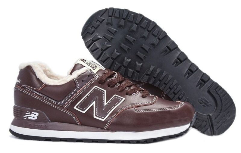 Зимние NEW BALANCE 574 с мехом кожаные коричневые (40-45)