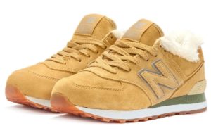 Зимние NEW BALANCE 574 с мехом замша желтые с серым (35-39)