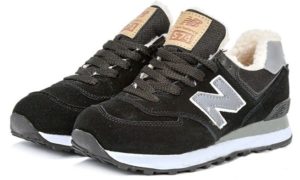 Зимние NEW BALANCE 574 с мехом кожа Black (36-44)