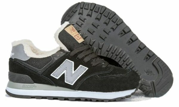 Зимние NEW BALANCE 574 с мехом замша Black (36-44)