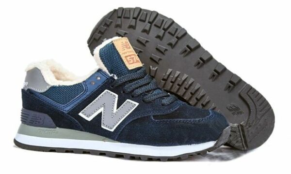 Зимние NEW BALANCE 574 с мехом замша Blue (36-45)