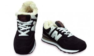 Зимние NEW BALANCE 574 с мехом замша черные с белым (40-45)