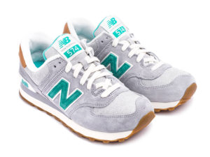 New Balance 574 замша-сетка серые с зеленым (36-41)