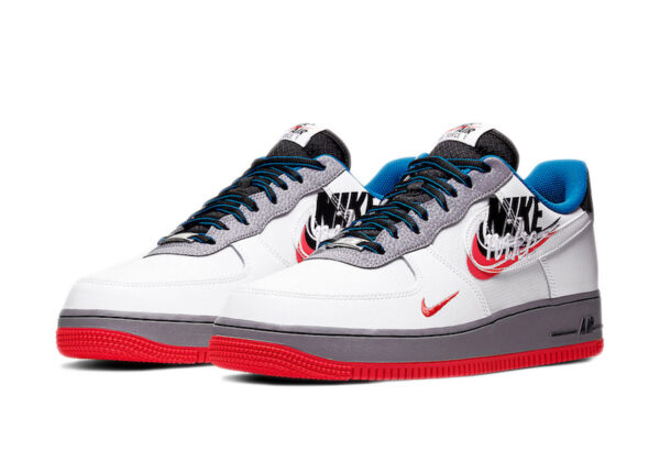 Nike Air Force 1 07 LV8 "Script Swoosh" белые с серым кожаные мужские (40-44)