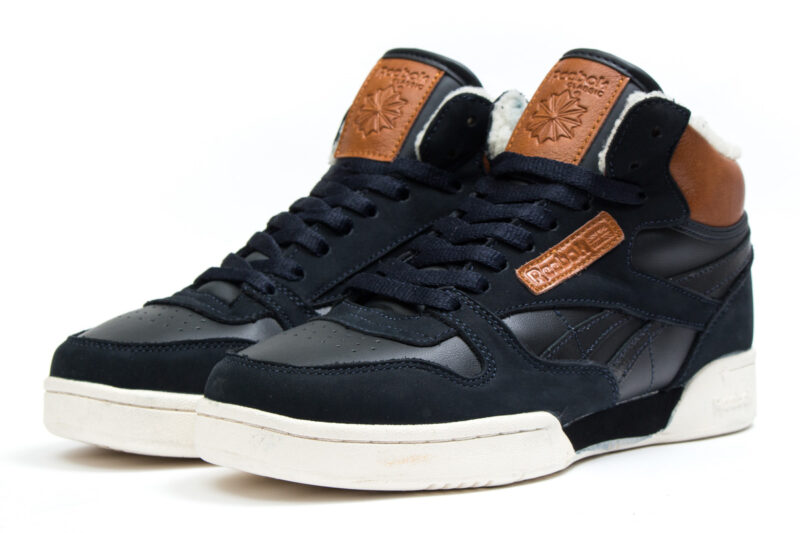 Зимние Reebok Classic Leather Mid с мехом синие с коричневым (40-45)