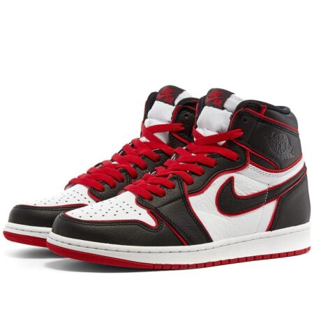 Nike Air Jordan 1 Bloodline черно-белые с красным кожаные мужские-женские (35-44)