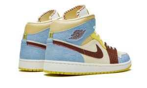 Nike Air Jordan 1 Mid SE Fearless x Maison Chateau Rouge бежево-голубой с коричневым (35-39)