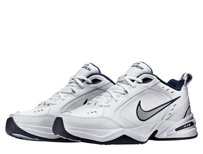 Зимние Nike Air Monarch с мехом белые с синим кожаные мужские (40-45)